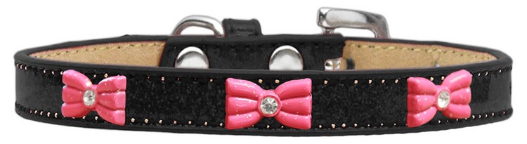 Pink Glitter Bow Widget Dog Collar Black Ice Cream Size 10